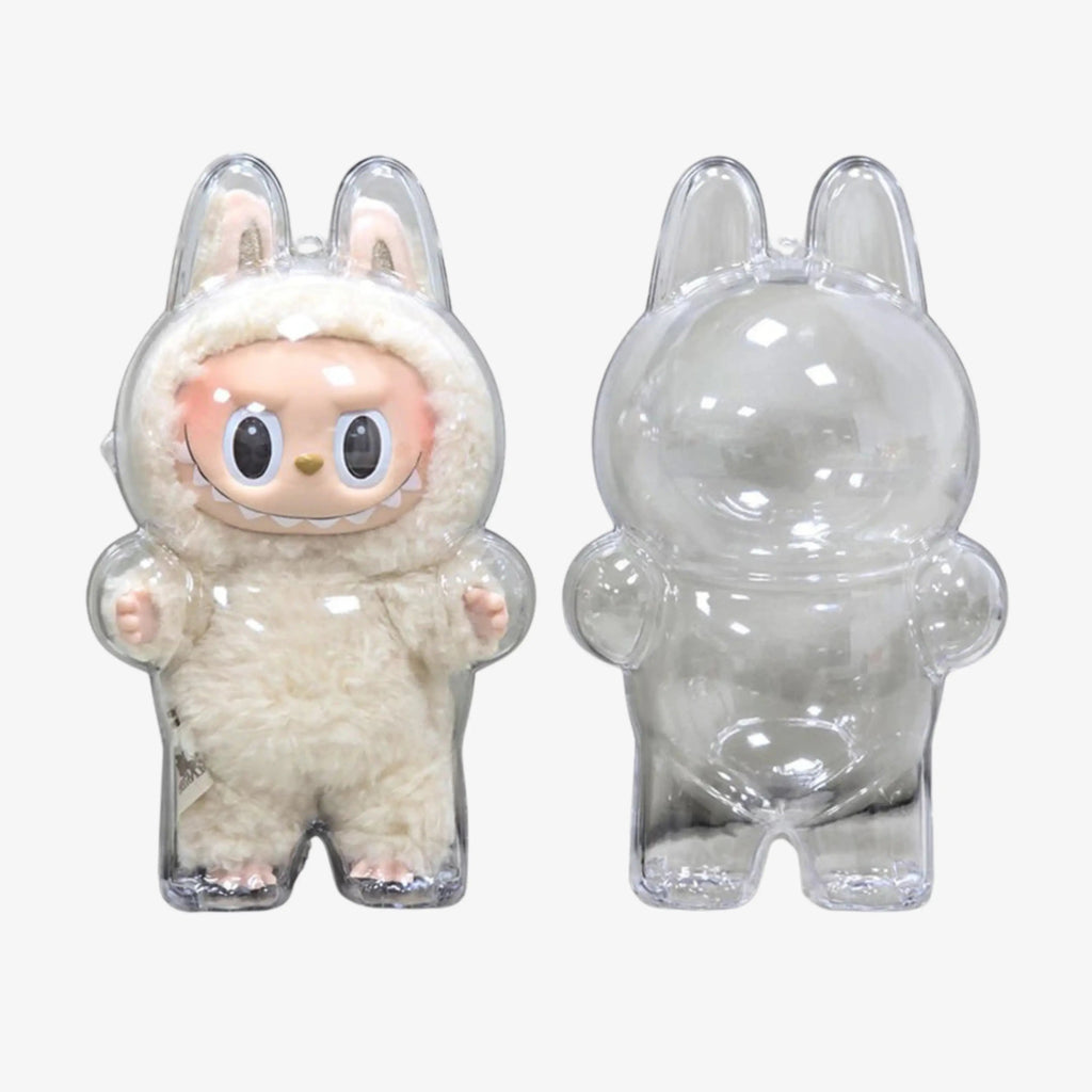 Case acrílico formato Labubu para bonecos Popmart, proteção estética perfeita para toy art colecionável