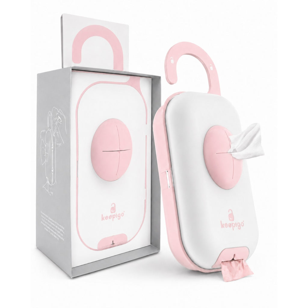 Porta-fraldas rosa com a embalagem do produto