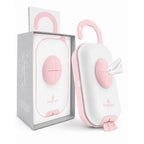 Porta-fraldas rosa com a embalagem do produto