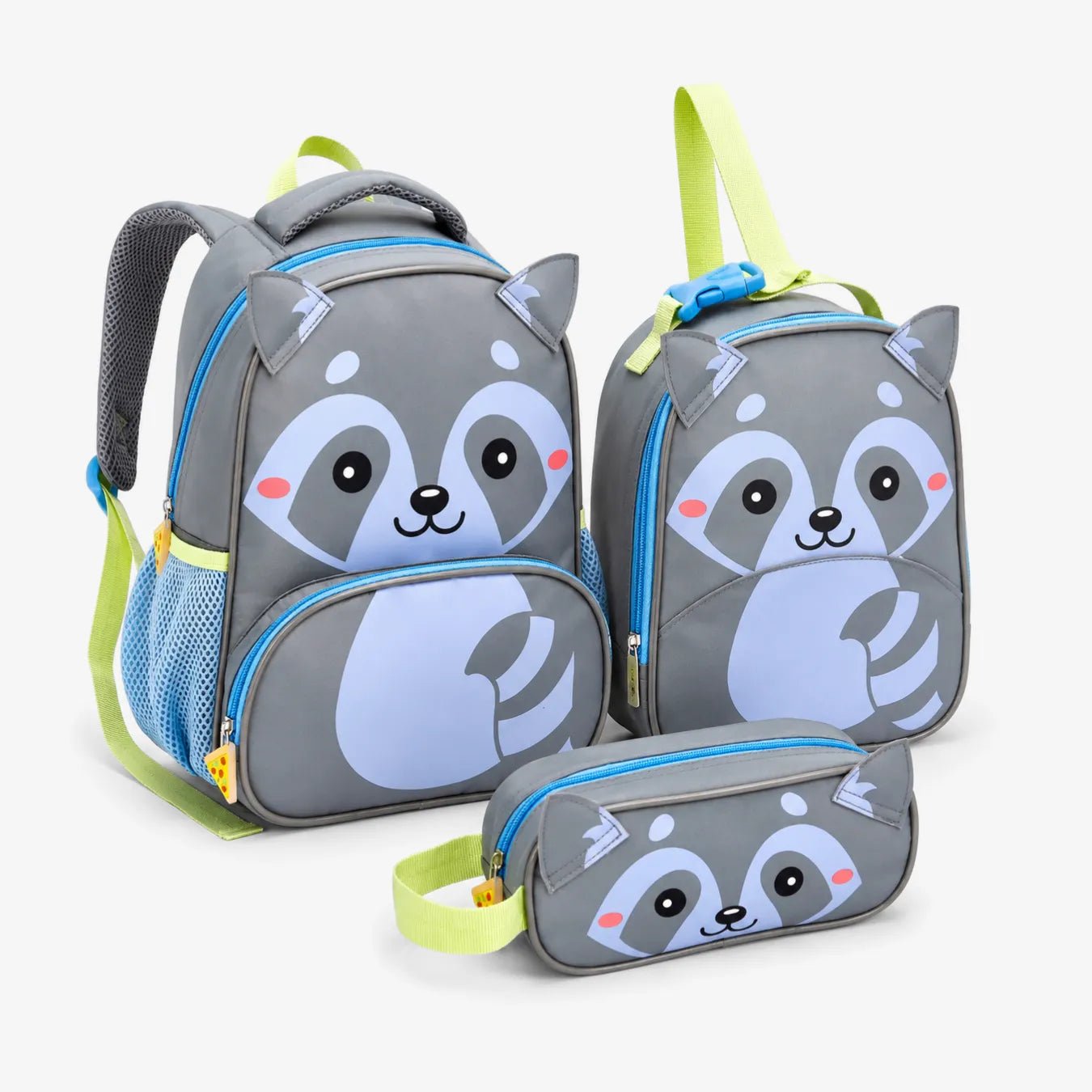 Kit Mochila Infantil Guaxinim com Lancheira e Estojo Escolar - ZBaby