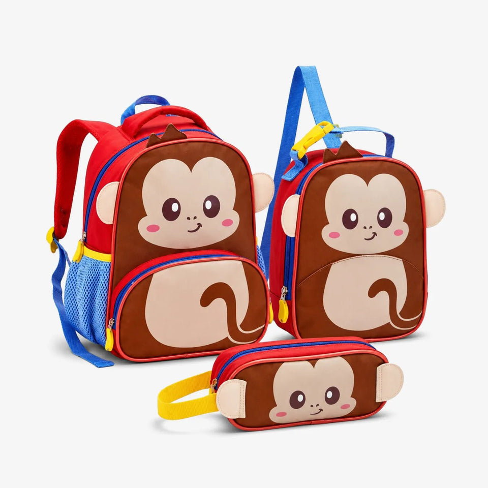 Kit Mochila Infantil Macaco com Lancheira e Estojo Escolar - ZBaby
