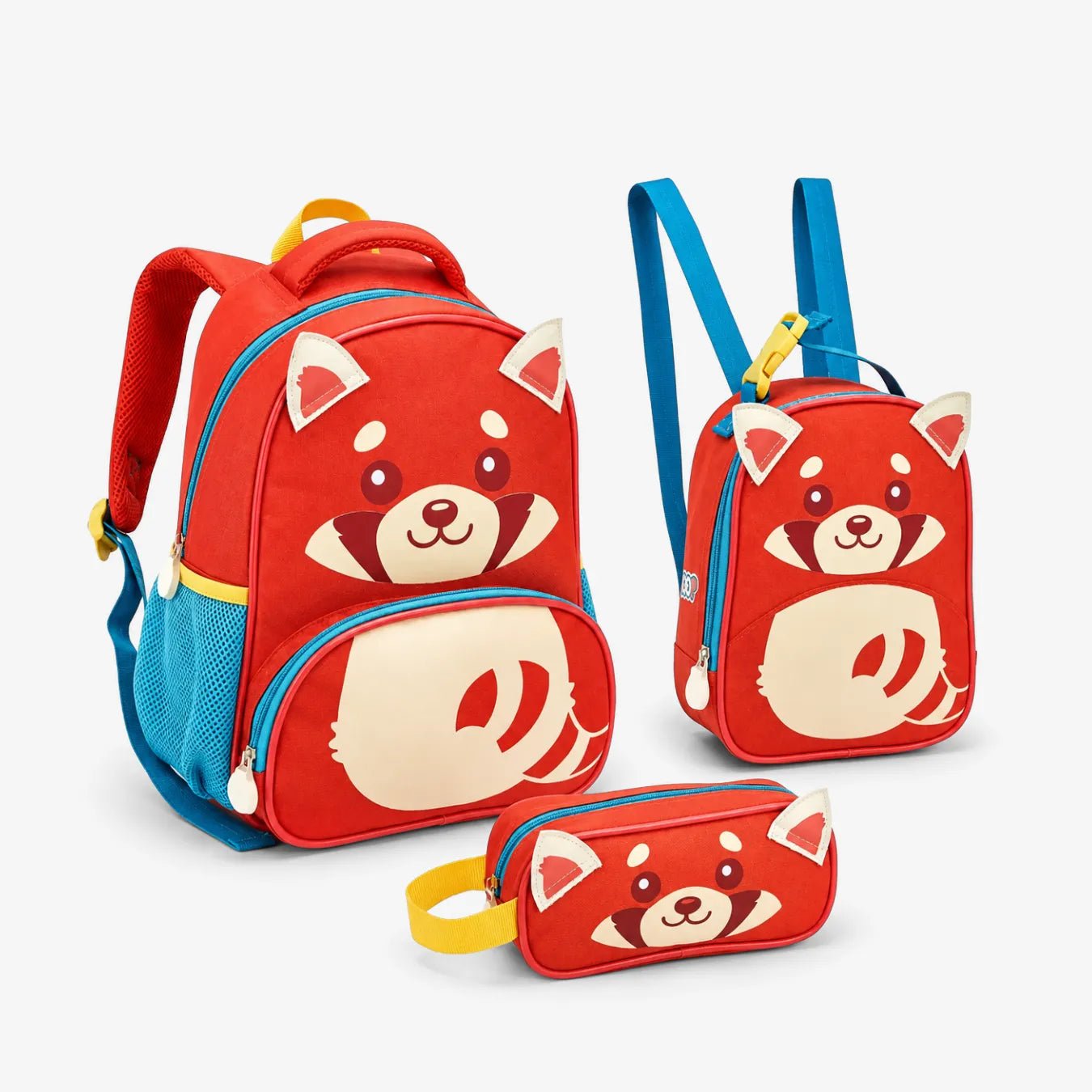 Kit Mochila Infantil Panda Vermelho com Lancheira e Estojo Escolar - ZBaby