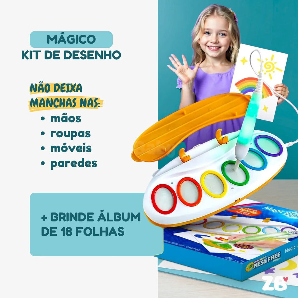 Kit Pintura Infantil Pincel Mágico Luminoso - Não Suja - ZBaby