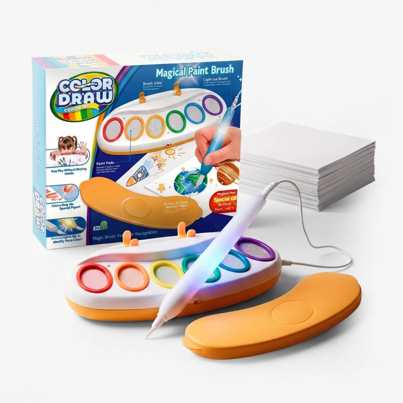 Kit Pintura Infantil Pincel Mágico Luminoso - Não Suja - ZBaby
