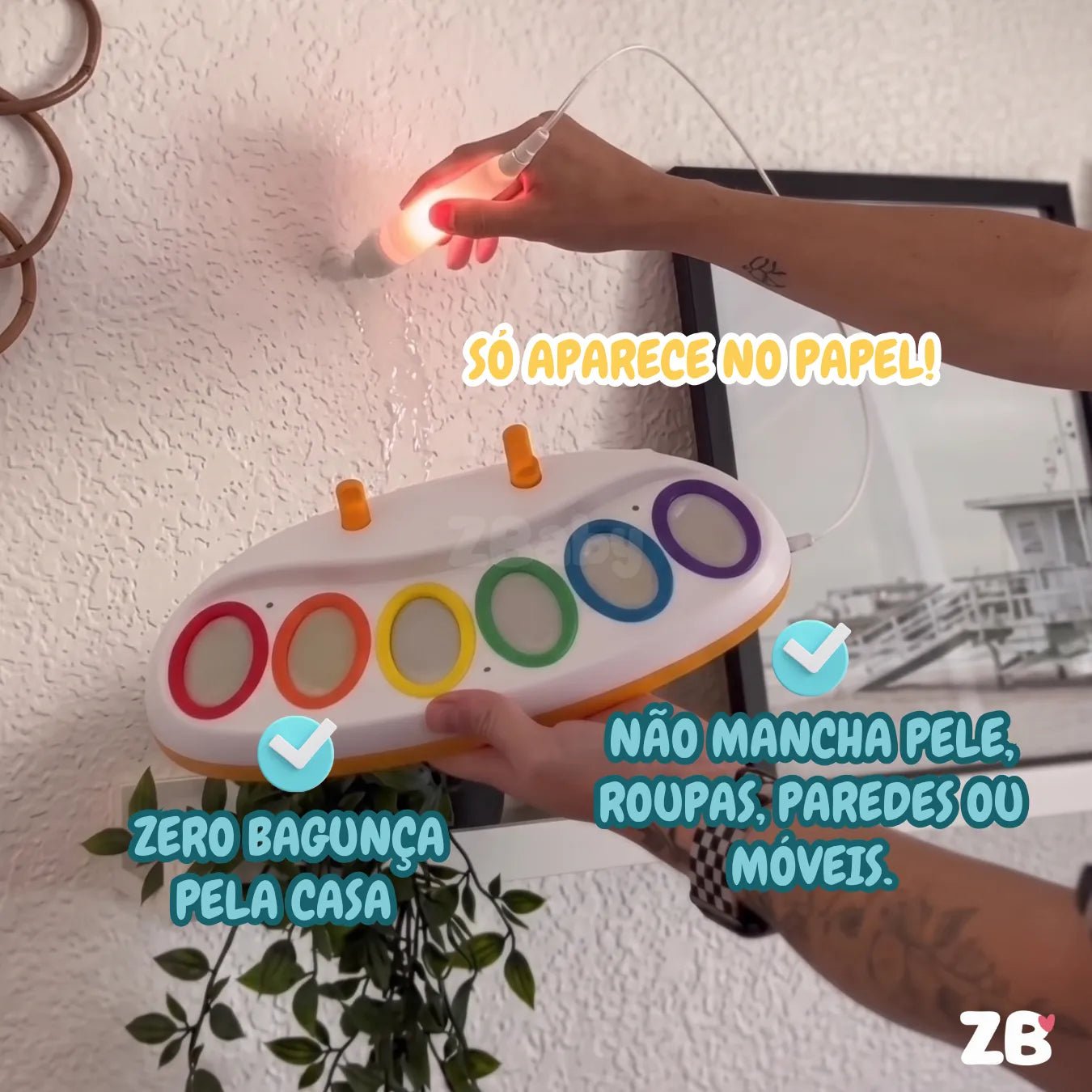 Kit Pintura Infantil Pincel Mágico Luminoso - Não Suja - ZBaby