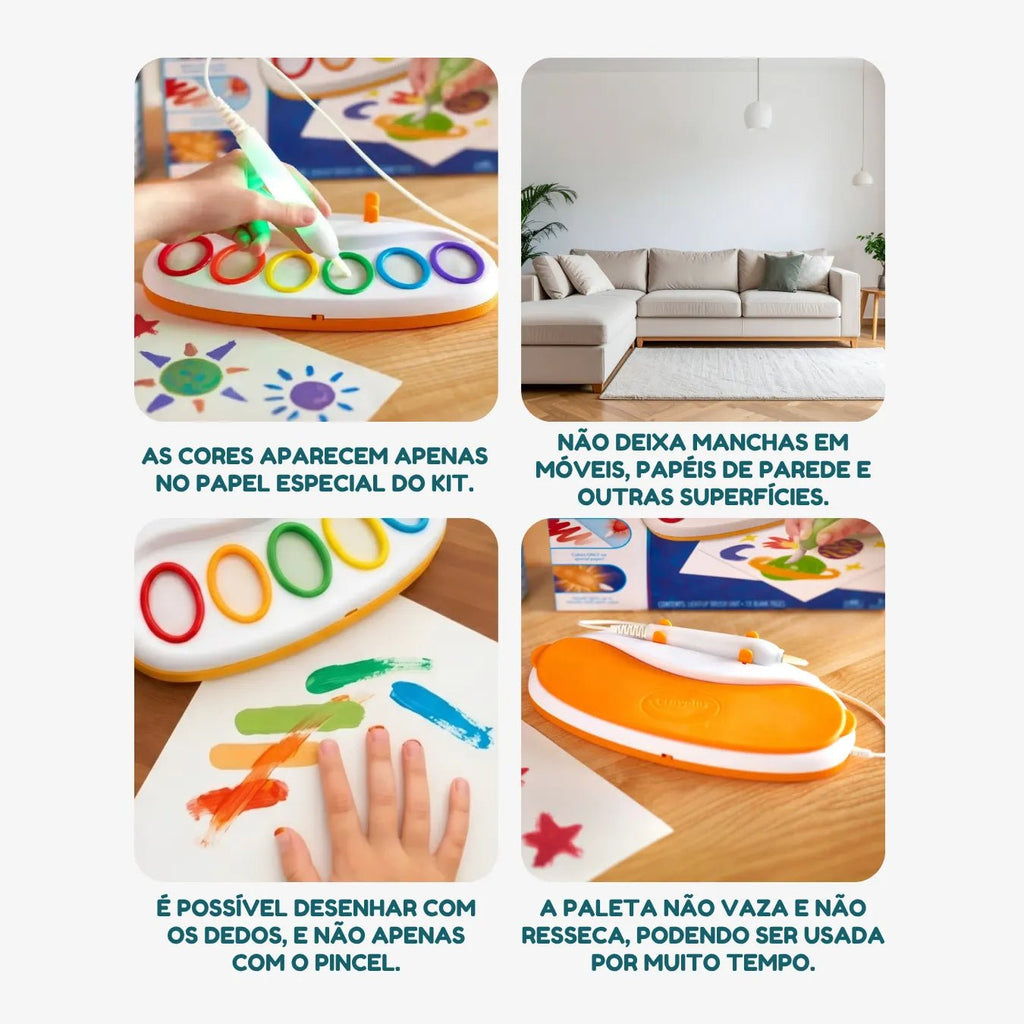 Kit Pintura Infantil Pincel Mágico Luminoso - Não Suja - ZBaby