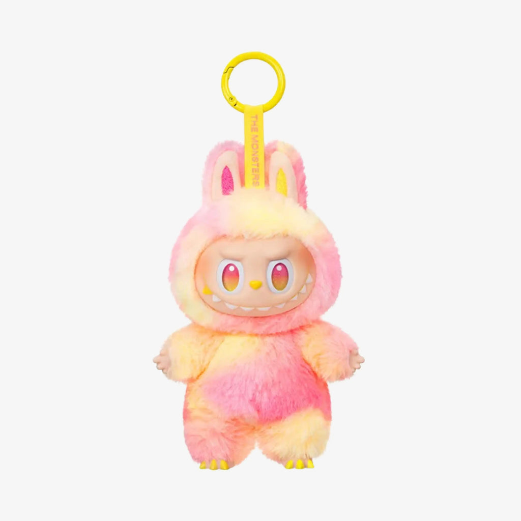 Labubu amarelo com rosa da coleção Popmart Big Into Energy, pelúcia fofa e olhos vibrantes para fãs de toy art