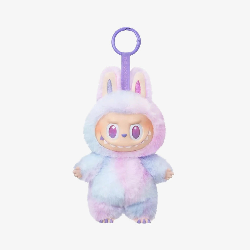 Labubu Roxo Popmart com pelúcia em tons pastel da coleção Big Into Energy, item colecionável de visual encantador