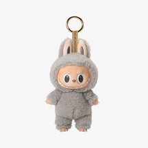 Labubu cinza original Exciting Macaron Popmart, figura colecionável em pelúcia com chaveiro e acabamento premium
