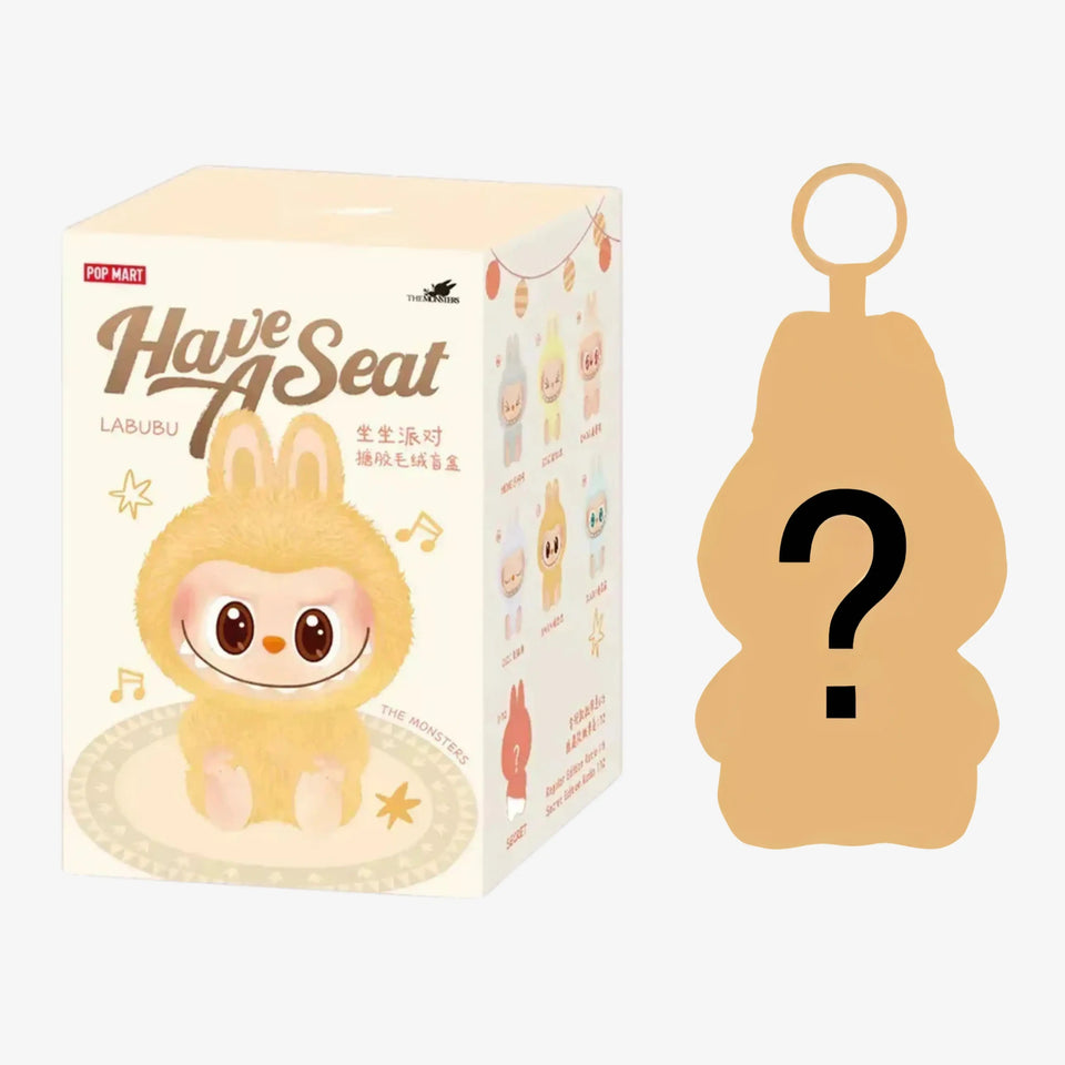 Blind box Labubu Popmart Have a Seat com arte fofa e personagem surpresa em formato de pelúcia sentada