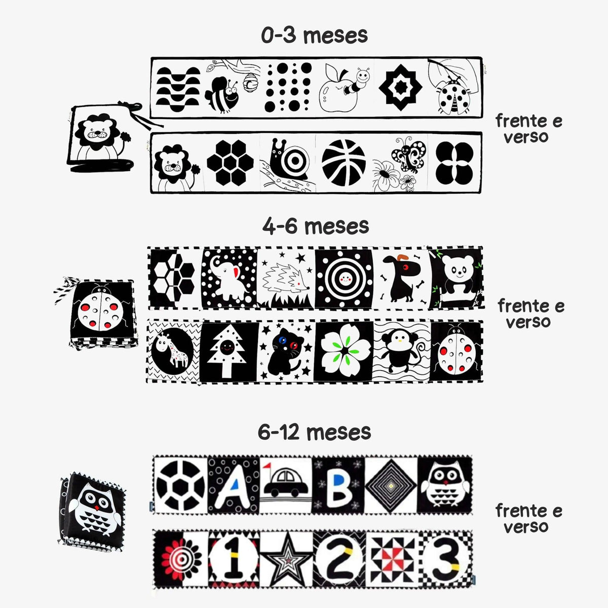 Livro de Alto Contraste Preto e Branco para Bebê Montessori – ZBaby