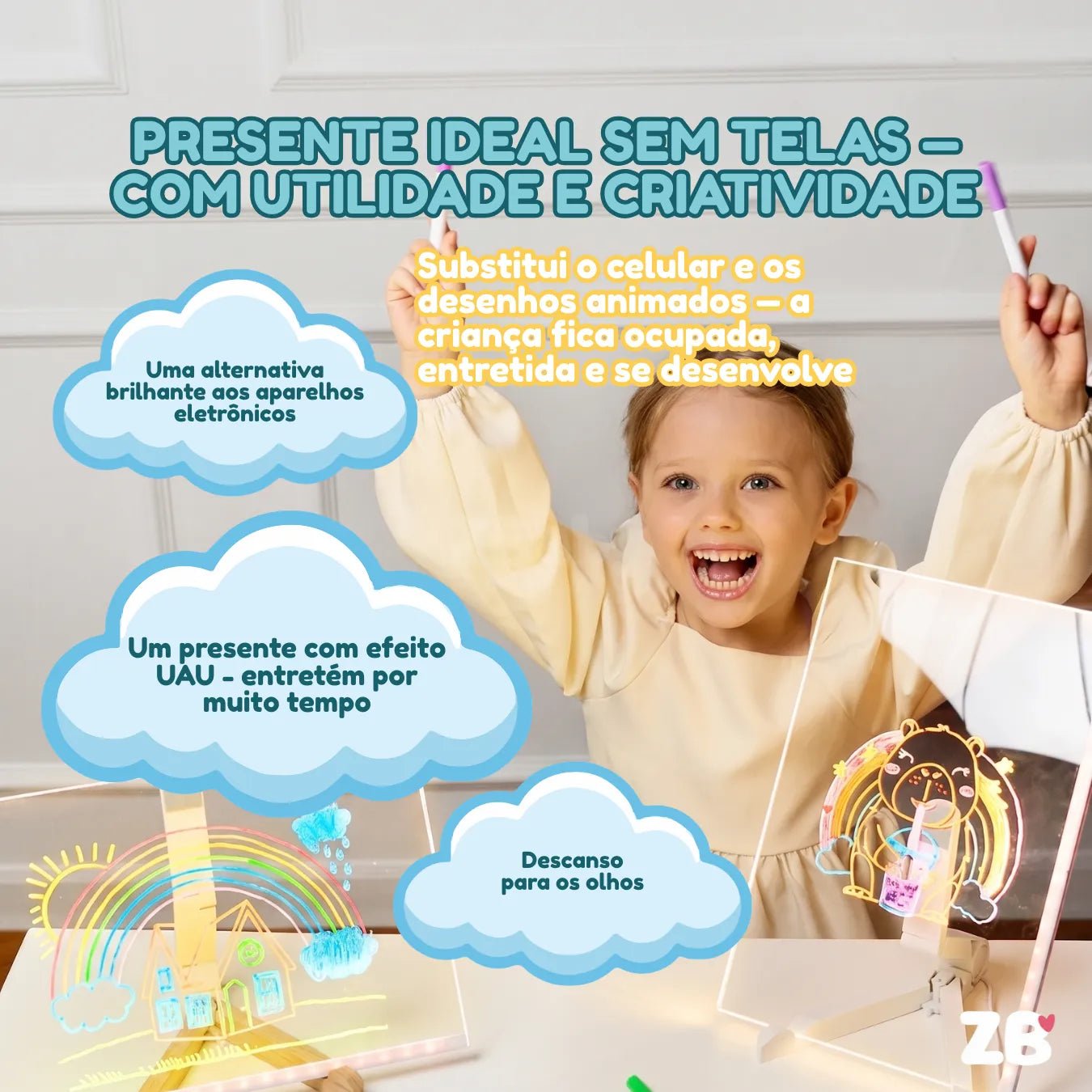 Lousa Mágica LED LuzPad™ - Tablet Infantil Educativo Anti - Telas - ZBaby