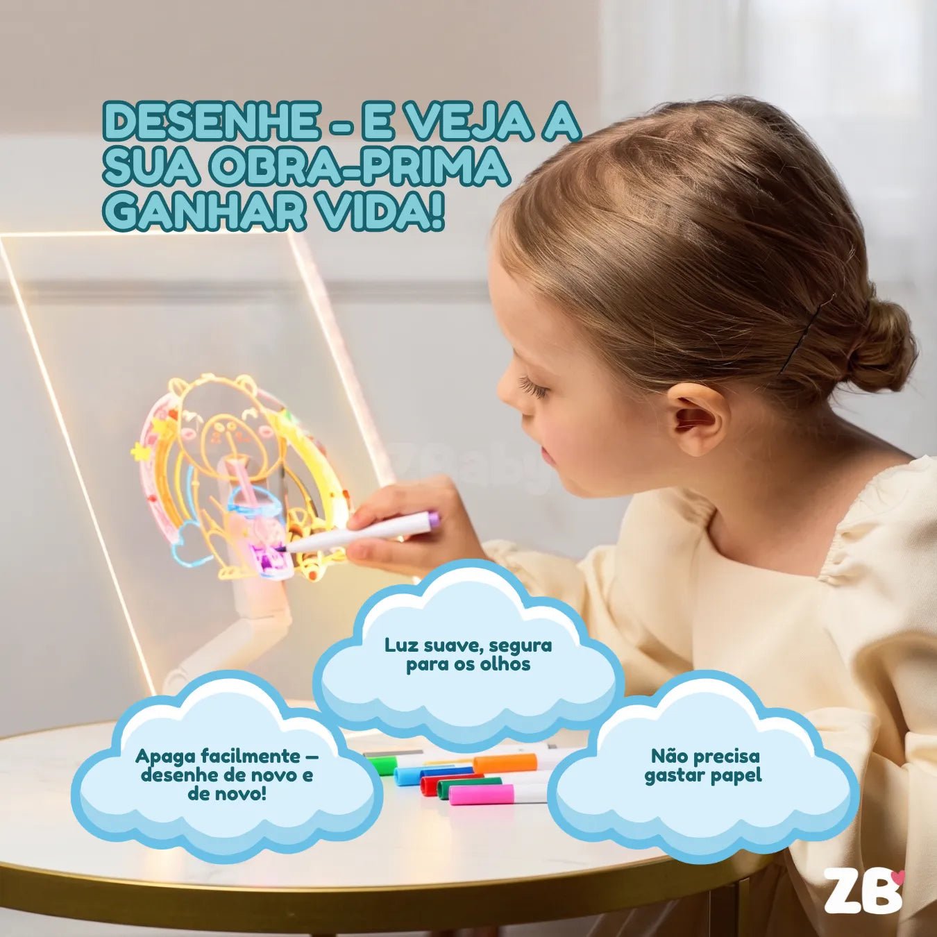 Lousa Mágica LED LuzPad™ - Tablet Infantil Educativo Anti - Telas - ZBaby