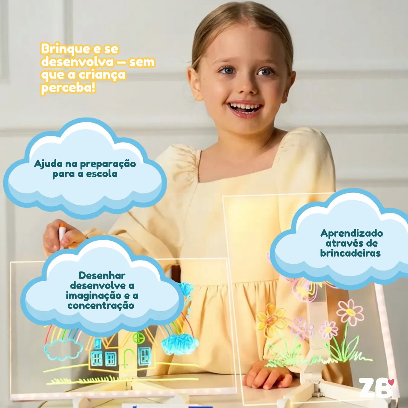 Lousa Mágica LED LuzPad™ - Tablet Infantil Educativo Anti - Telas - ZBaby