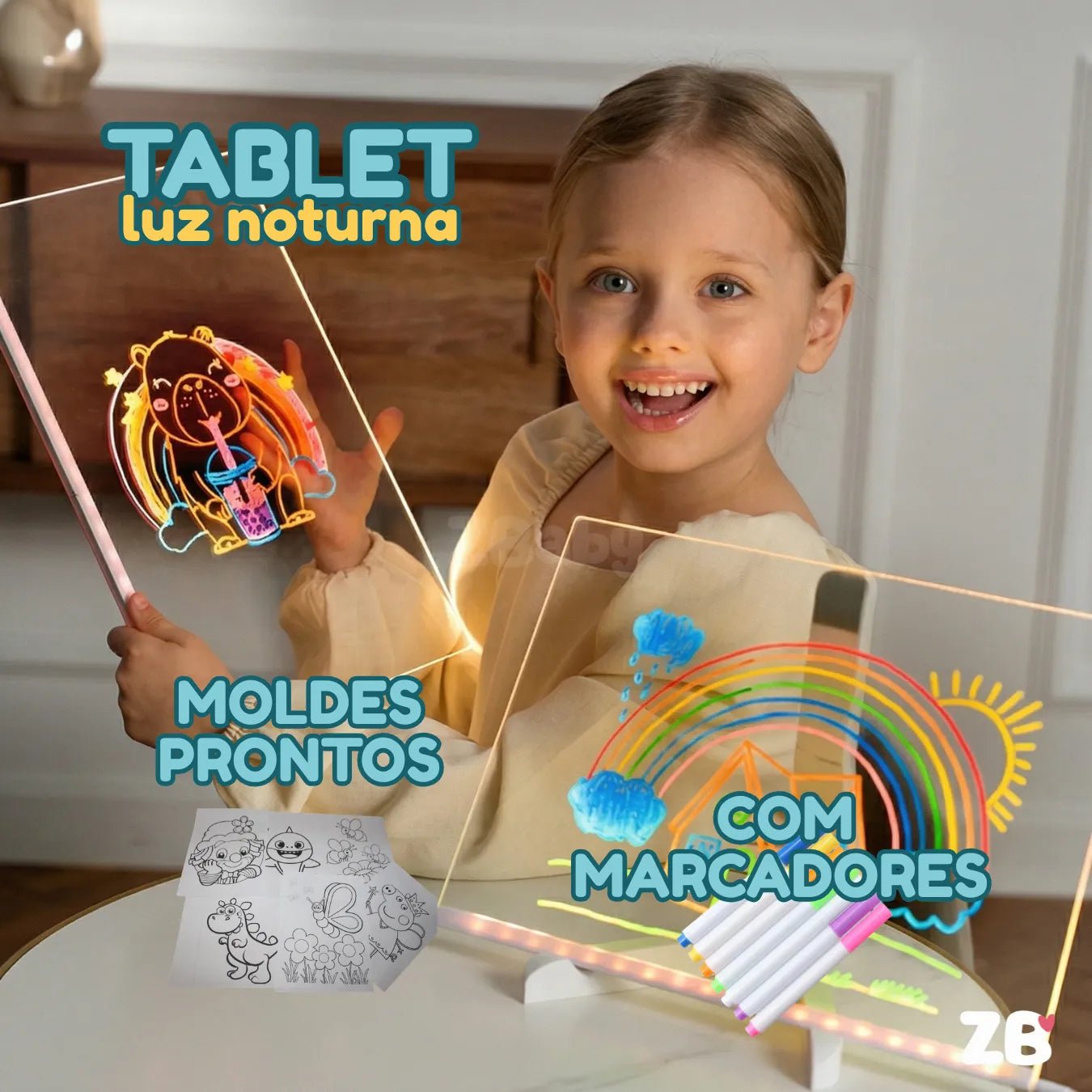 Lousa Mágica LED LuzPad™ - Tablet Infantil Educativo Anti - Telas - ZBaby