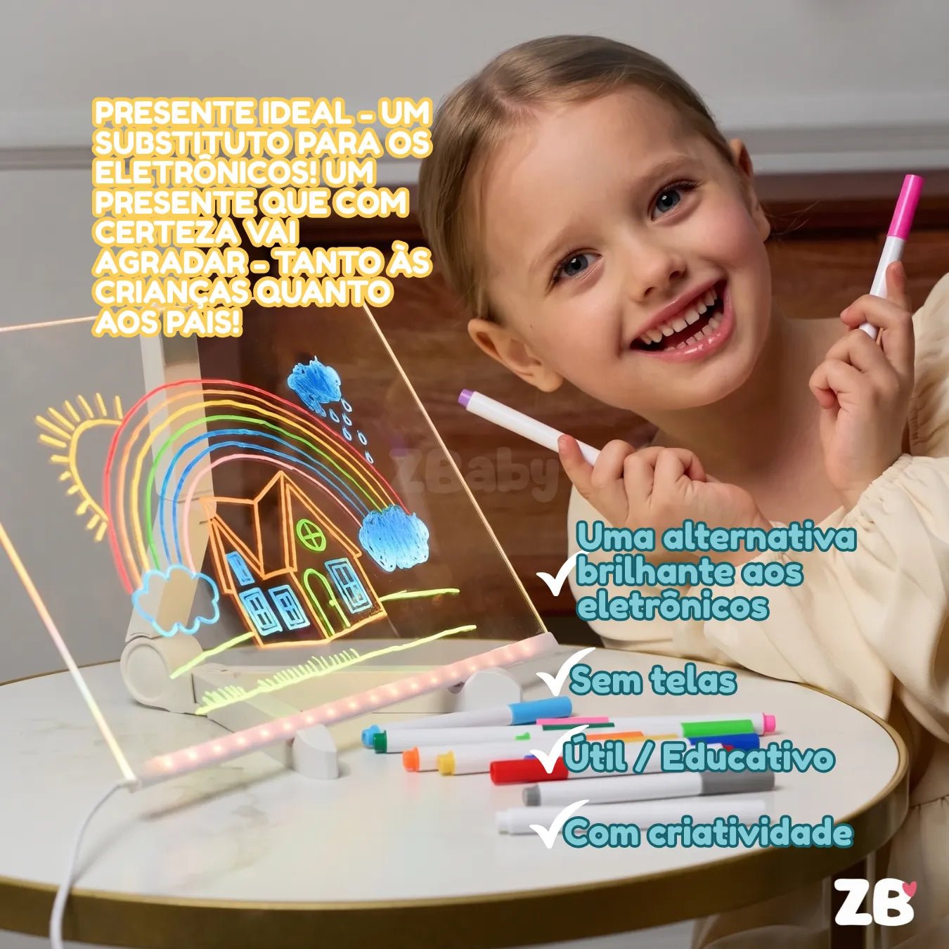 Lousa Mágica LED LuzPad™ - Tablet Infantil Educativo Anti - Telas - ZBaby