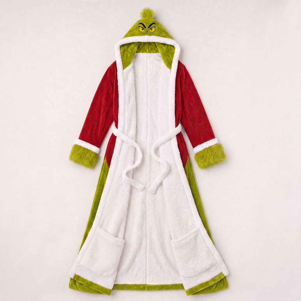 Manta vestível com capuz e forro sherpa tema natalino verde e vermelho